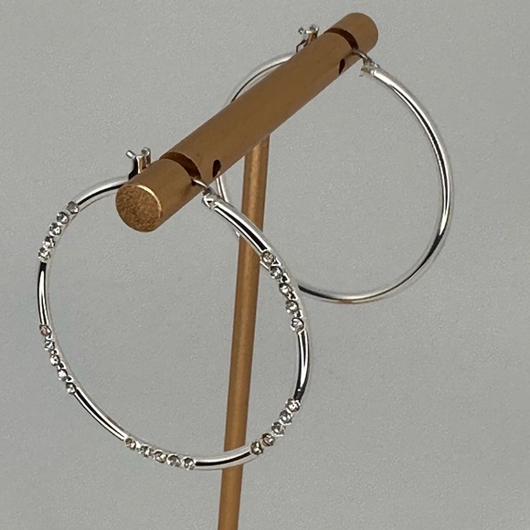 Silver Rhinestone Hoop Earrings • Sparkly Crystal Accent Hoops • NWT - Picture 9 of 15